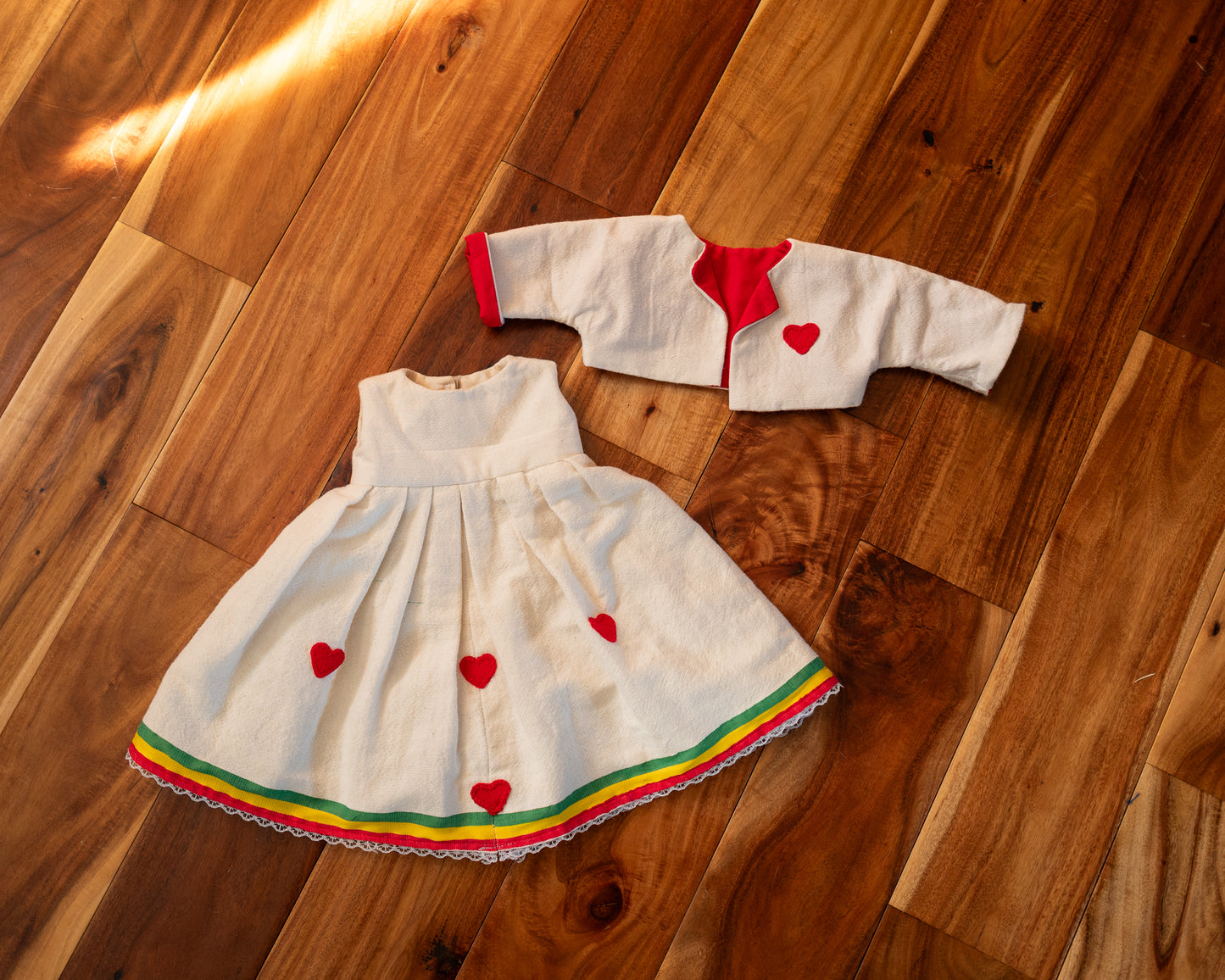 Traditional Sleeveless Dress and Jacket with Wool Heart Applique